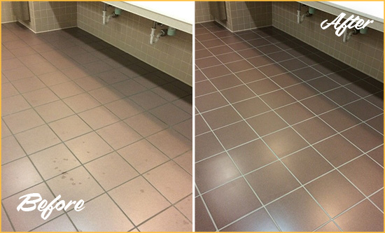 Before and After Picture of a Upper Saint Clair Restrooms Tile and Grout Cleaned to Remove Embedded Dirt