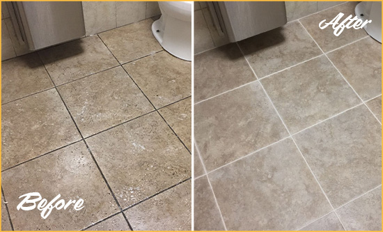 Before and After Picture of a Carson Restroom Tile and Grout Cleaned to Remove Soil