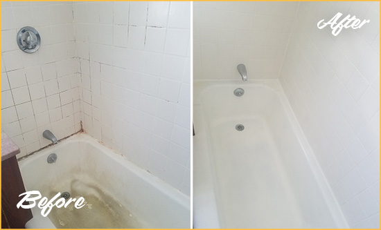 Before and After Picture of a Penn Township Bathtub Caulked to Repair Cracks