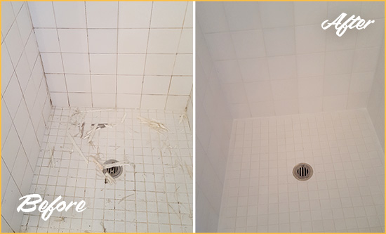 Before and After Picture of a Harwick Bathroom Re-Caulked To Repair Damaged Caulking