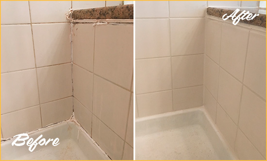 Before and After Picture of a Observatory Shower Caulked to Repair Damaged Caulking