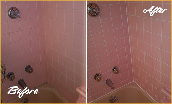 Before and After Picture of a West View Bathtub Caulked to Eliminate Mold