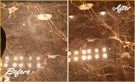 Before and After Picture of a Jefferson Hills Marble Stone Countertop Polished to Eliminate Stains