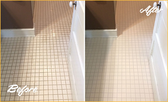 Before and After Picture of a McDonald Bathroom Floor Sealed to Protect Against Liquids and Foot Traffic