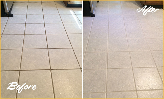Before and After Picture of a Presto Kitchen Ceramic Floor Sealed to Protect From Dirt and Spills