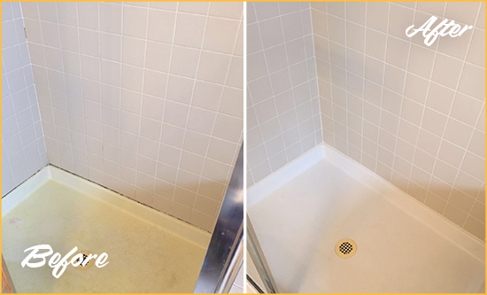 Before and After Picture of a Bakerstown Shower Sealed to Remove and Protect Against Mold