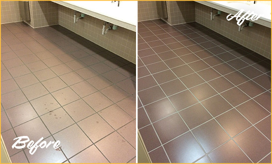 Before and After Picture of a Castle Shannon Restroom Sealed to Help Protect Against Scratches