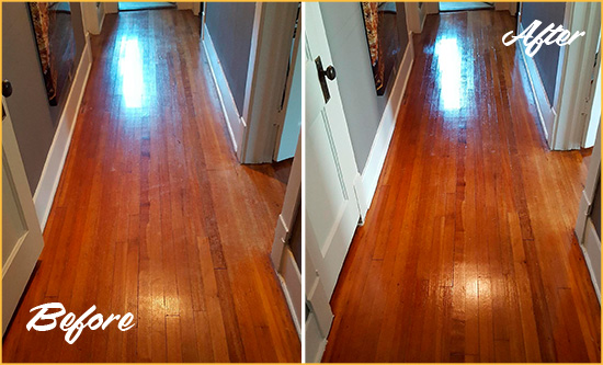Before and After Picture of a New Alexandria Wood Deep Cleaning Service on a Floor to Eliminate Scratches