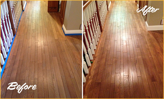 Before and After Picture of a Montour Wood Deep Cleaning Service on a Worn Out Floor