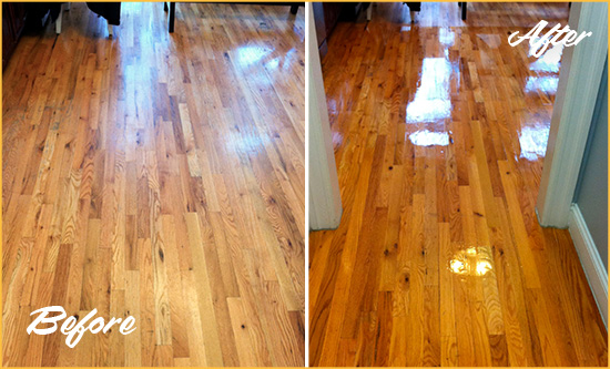 Before and After Picture of a New Alexandria Wood Deep Cleaning Service on a Worn Out Hallway