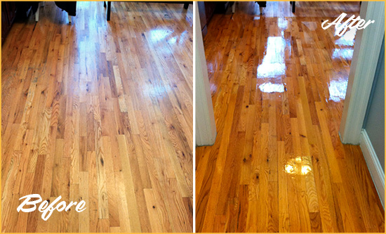 Before and After Picture of a Monroeville Wood Deep Cleaning Service on a Worn Out Hallway