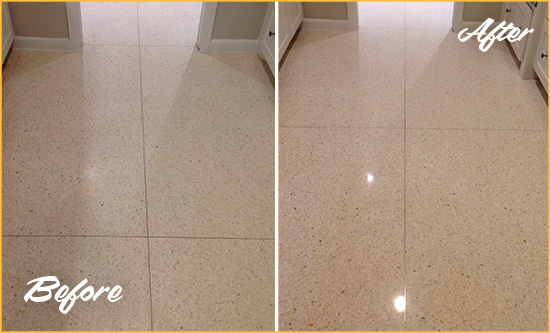 Before and After Picture of a Glenwillard Granite Floor Sealed for Stone Protection