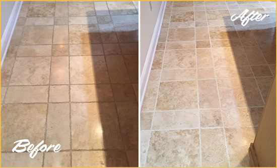 Before and After Picture of Rural Ridge Kitchen Floor Grout Cleaned to Recover Its Color