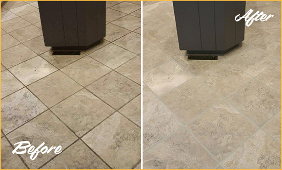 Before and After Picture of a Springdale Kitchen Floor Grout Sealed to Remove Stains