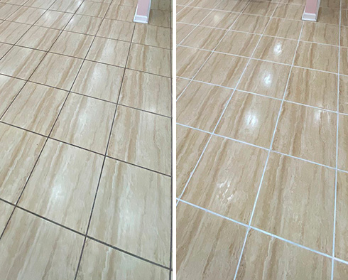 Travertine Floor Before and After a Grout Cleaning in Pittsburgh