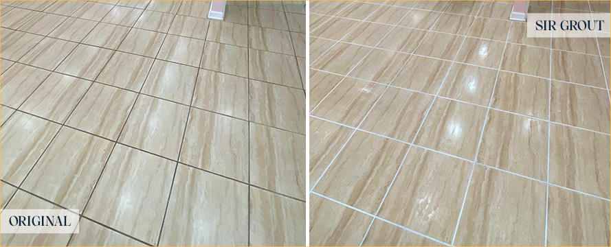 Travertine Floor Before and After a Grout Cleaning in Pittsburgh