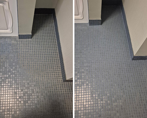 Tile Floor Before and After a Grout Recoloring in Pittsburgh