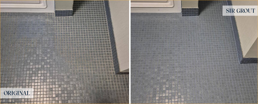Tile Floor Before and After a Grout Recoloring in Pittsburgh