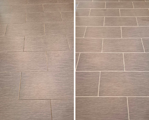 Floor Before and After a Grout Cleaning in Gibsonia, PA