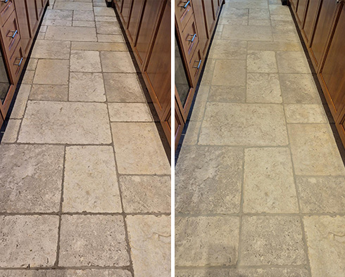 Kitchen Floor Before and After Our Pittsburgh Stone Cleaning Service