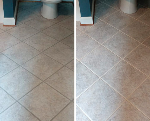 Floor Before and After a Grout Cleaning in Gibsonia, PA
