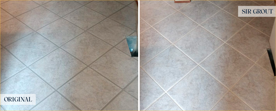 Bathroom Floor Before and After a Grout Cleaning in Gibsonia, PA