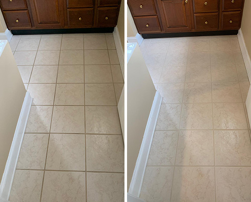 Ceramic Floor Before and After Our Belle Vernon Grout Recoloring Service