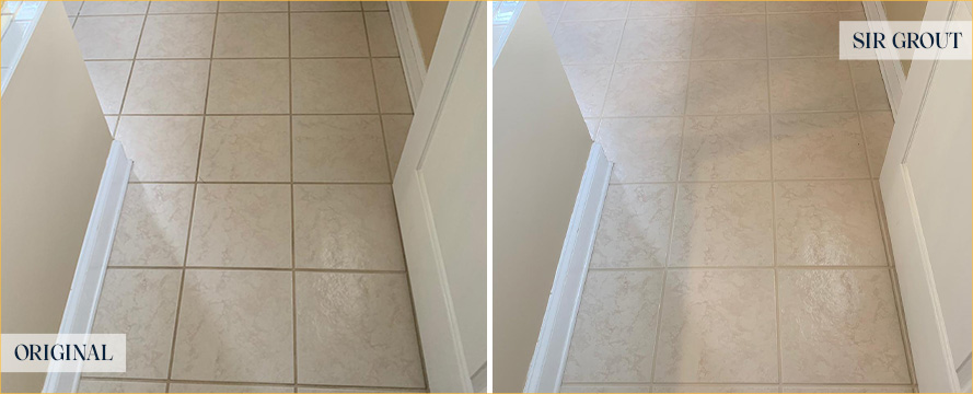 Ceramic Floor Before and After Our Belle Vernon Grout Recoloring Service