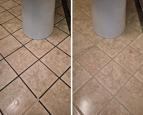 Tile Floor Before and After a Grout Cleaning in Pittsburgh