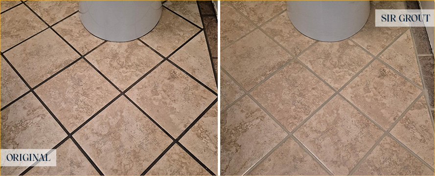 Tile Floor Before and After a Grout Cleaning in Pittsburgh