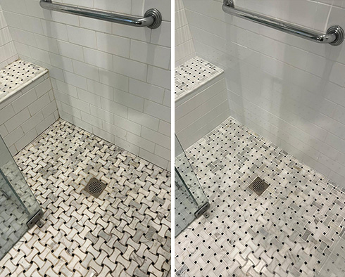 Tile Shower Before and After a Grout Cleaning in Gibsonia