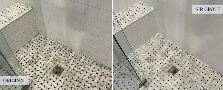 Tile Shower Before and After a Grout Cleaning in Gibsonia