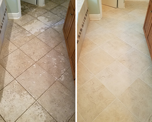 Bathroom Floor Before and After Our Pittsburgh Tile Cleaning Service