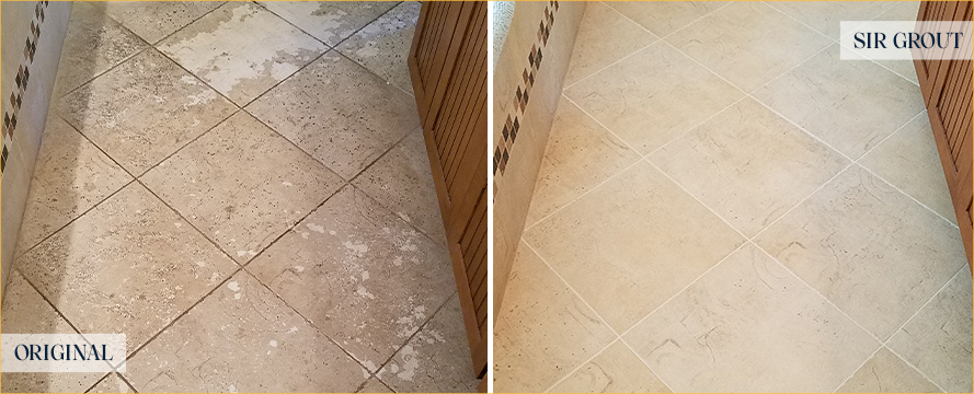 Bathroom Floor Before and After Our Pittsburgh Tile Cleaning Service