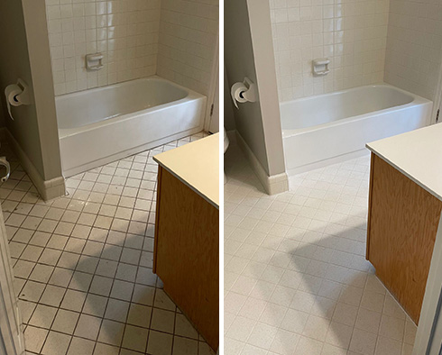 Shower and Bathroom Floor Before and After a Grout Sealing in Pittsburgh
