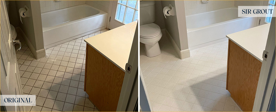 Shower and Bathroom Floor Before and After a Grout Sealing in Pittsburgh