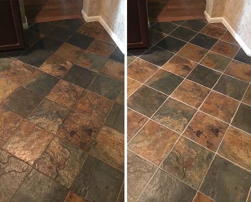 Living Room Floor Before and After a Grout Sealing in Verona