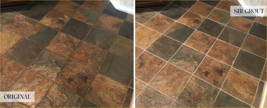 Living Room Floor Before and After a Grout Sealing in Verona