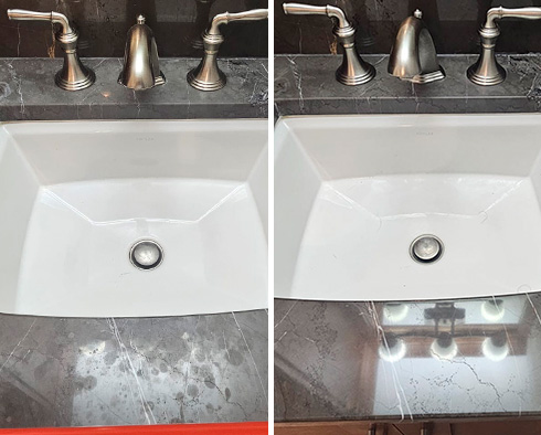 Vanity Top Before and After a Stone Polishing in Pittsburgh, PA