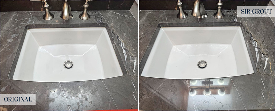 Vanity Top Before and After an Excellent Stone Polishing in Pittsburgh, PA