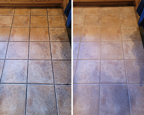 Kitchen Floor Before and After Our Butler Grout Cleaning Service