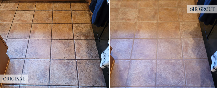 Kitchen Floor Before and After Our Butler Grout Cleaning Service