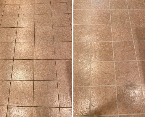 Before and After Image of a Floor After a Successful Grout Cleaning in Pittsburgh