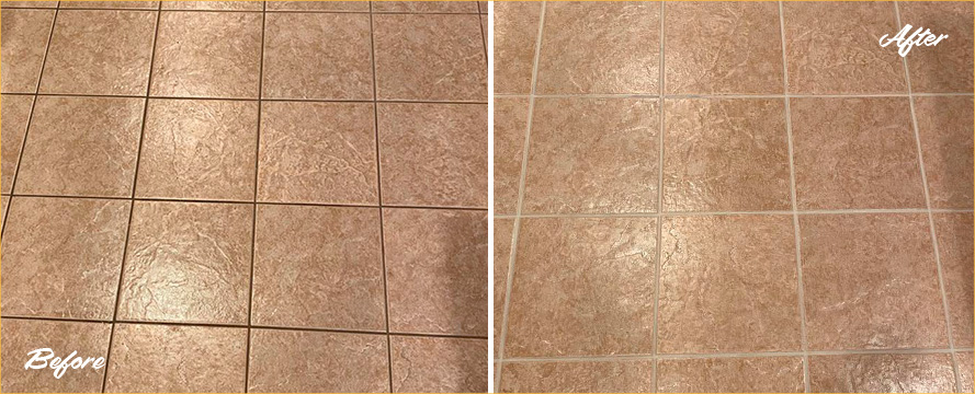 Before and After Image of a Ceramic Floor After a Successful Grout Cleaning in Pittsburgh