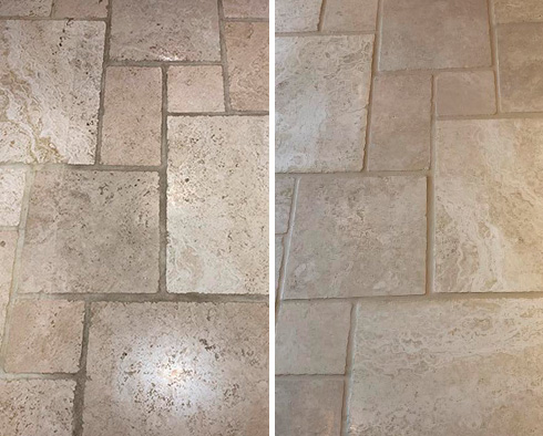 Image of a Travertine Floor After a Professional Stone Cleaning in Pittsburgh