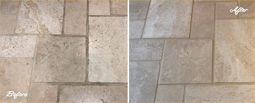 Image of a Travertine Kitchen Floor After a Professional Stone Cleaning in Pittsburgh