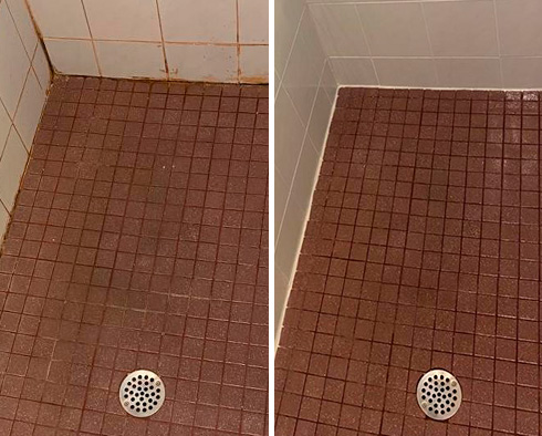 Before and After Image of a Shower After Professional Caulking Services in Pittsburgh