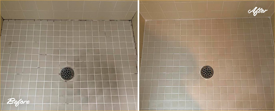 Sewickley Hard Surface Restoration Services Before and After Image of a Revamped Shower