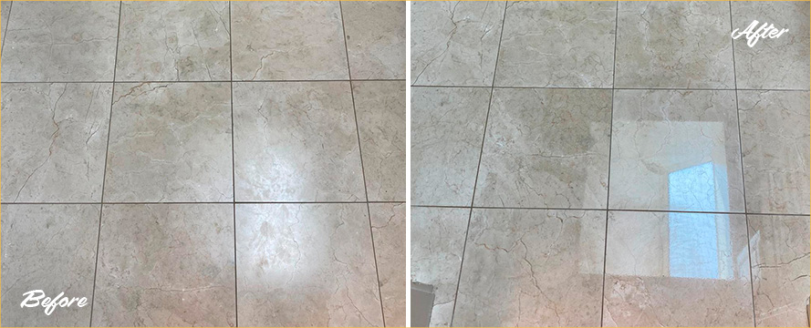 Before and After Our Marble Floor Stone Polishing and Honing Service in Pittsburgh, PA