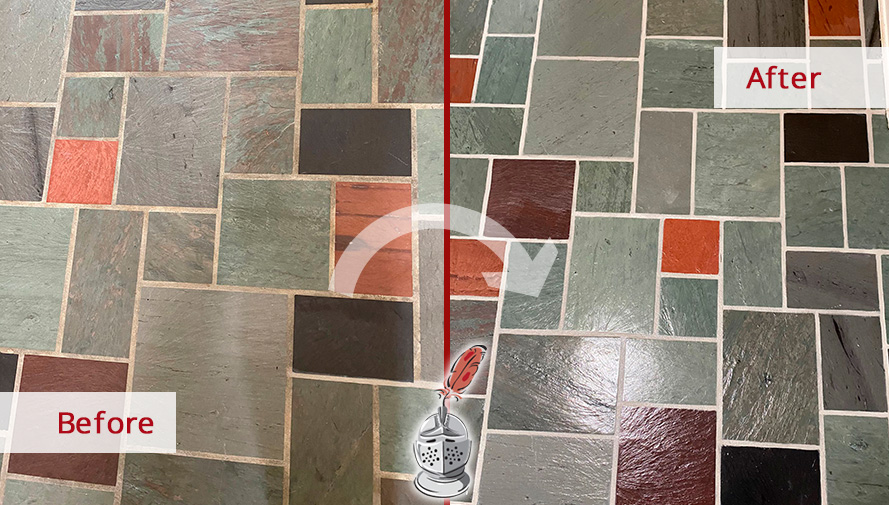 Picture of a Floor Before and After an Outstanding Grout Cleaning in Allegheny